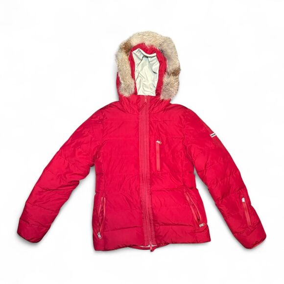 Hunter Down Puffer Coat XS Red Fur Trim Hood Water Resistant Winter Jacket - Picture 1 of 8